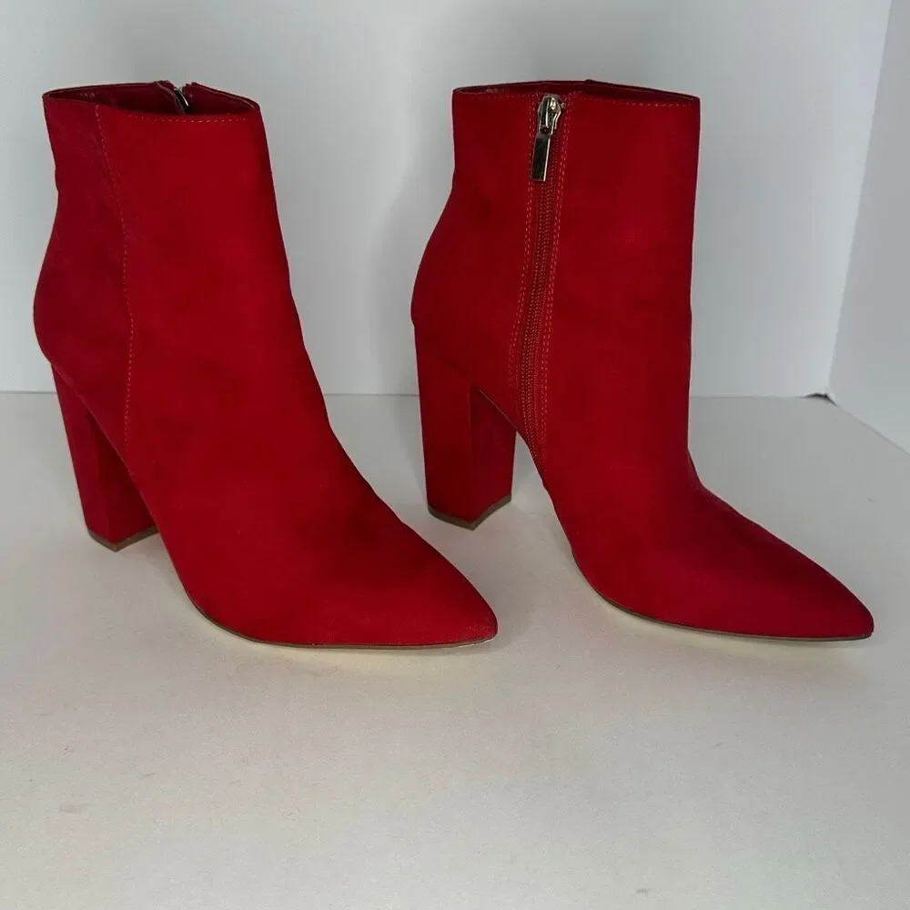 JustFab Red Block Heel Suede Boots | Women Size 8.5 - Picture 2 of 15